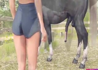 Lovely zoophile teen is happy to suck horse D