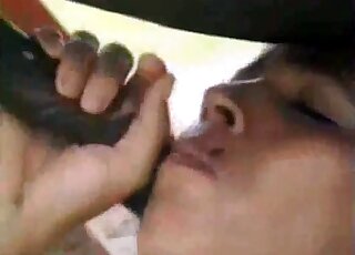Oral pleasure session featuring a horny horse